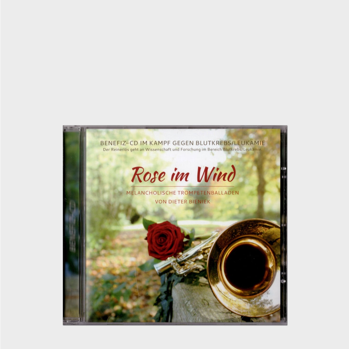 Eine CD-Hülle Eine Trompete und eine Rose