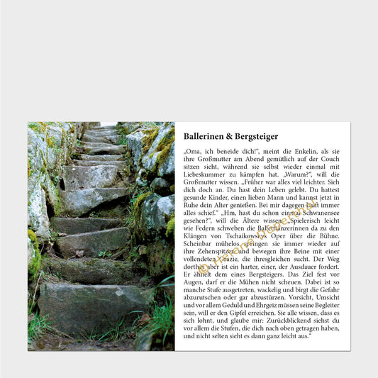 Eine Steintreppe und daneben eine Geschichte