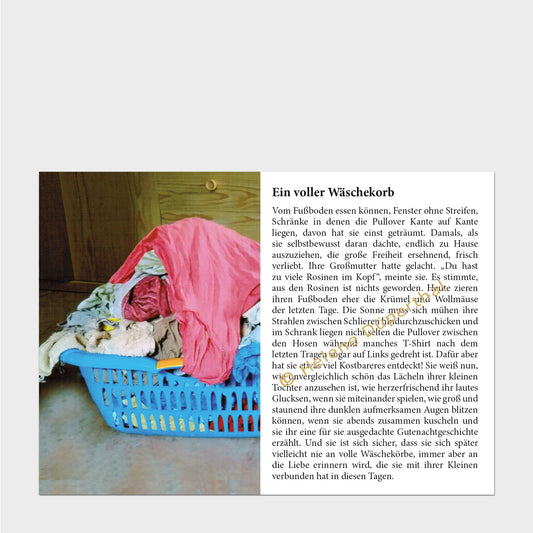 Ein voller Wäschekorb und daneben eine Geschichte
