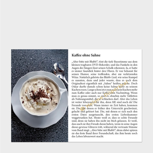 Eine Tasse mit Kaffee und daneben eine Geschichte