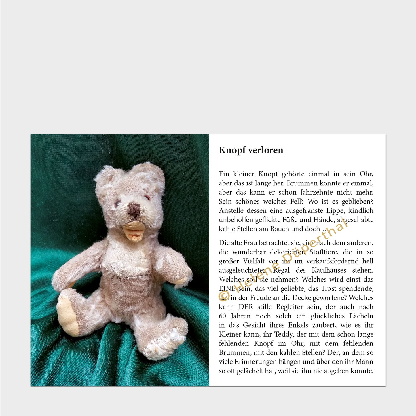 Ein kleiner Teddybär  und daneben eine Geschichte