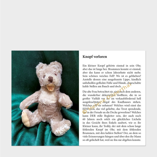 Ein kleiner Teddybär  und daneben eine Geschichte