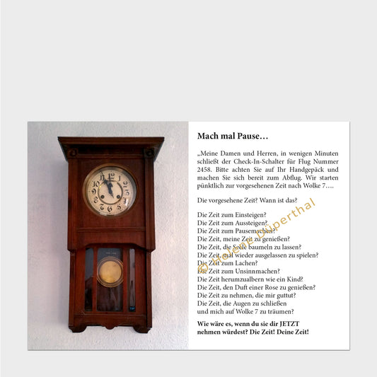 Eine alte Uhr mit Pendel und daneben eine Geschichte