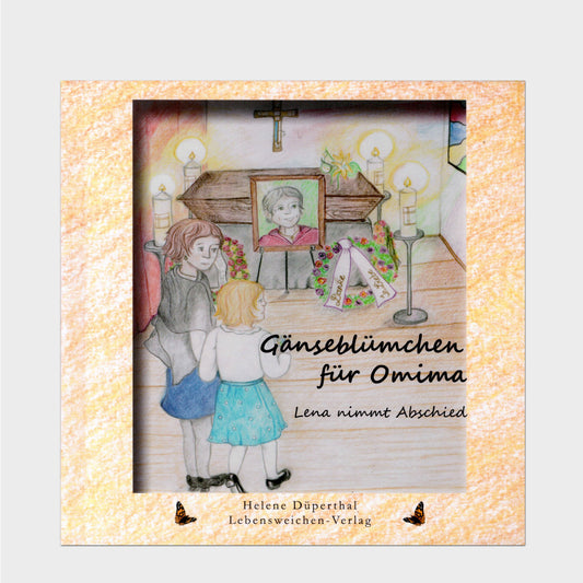 Buchcover Die Illustration von einer Frau mit Kind vor einem Sarg