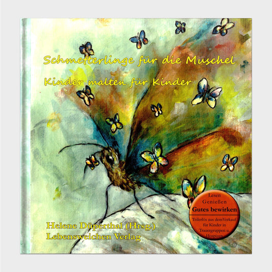 Buchcover Ein gezeichneter großer bunter Schmetterling mit vielen kleinen 